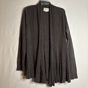 Debbie Morgan Long Sleeve Ribbed Front Flared Open Cardigan Sweater Brown Large